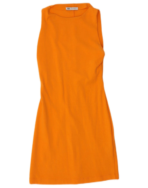 Zara Dame Ærmeløs A-Line Kjole UK 12 Medium Orange Bomuld
