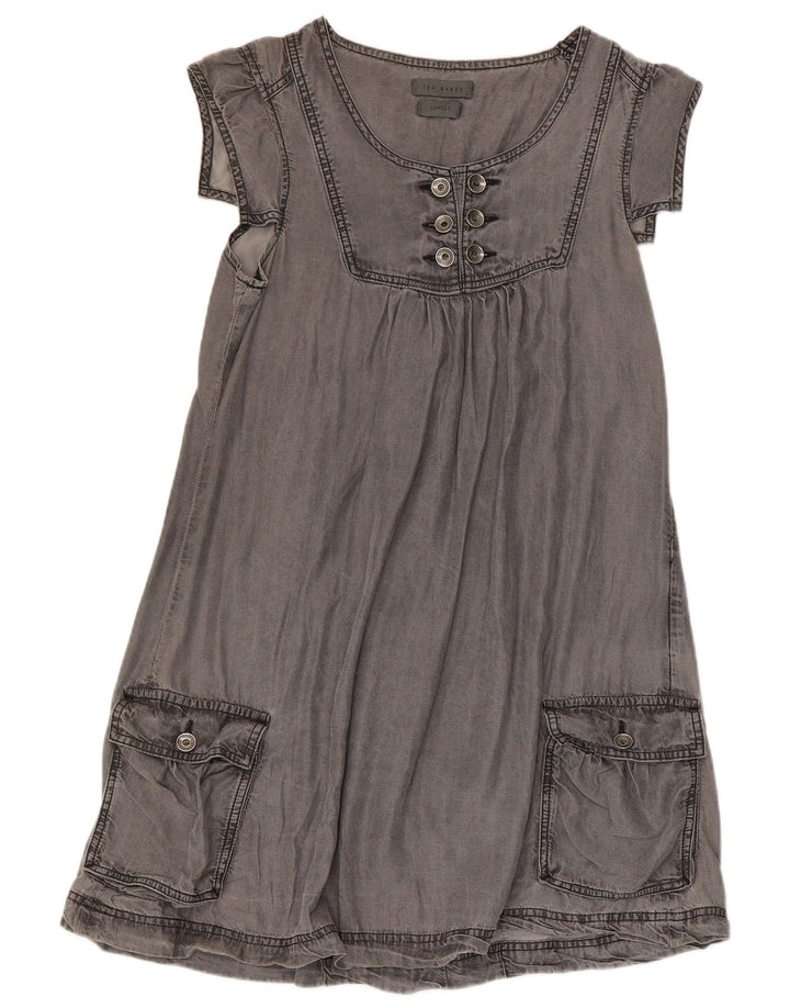 Ted Baker Dame A-Line Kjole Størrelse 2 Lille Grå Lyocell