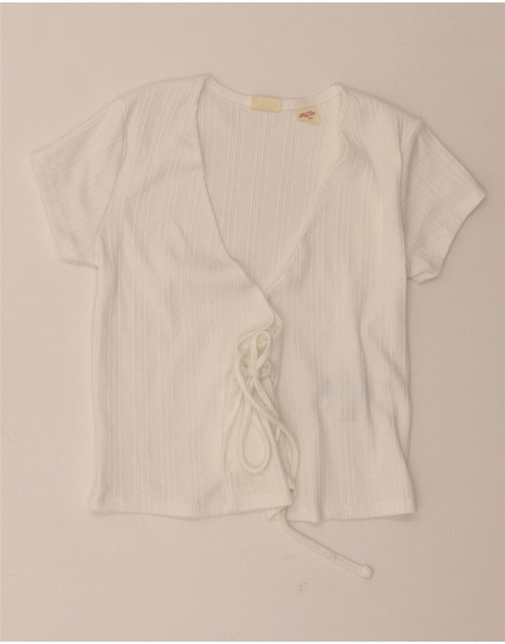 Levi's Womens Crop Wrap Shirt Bluse UK 4 XS Hvid Bomuld