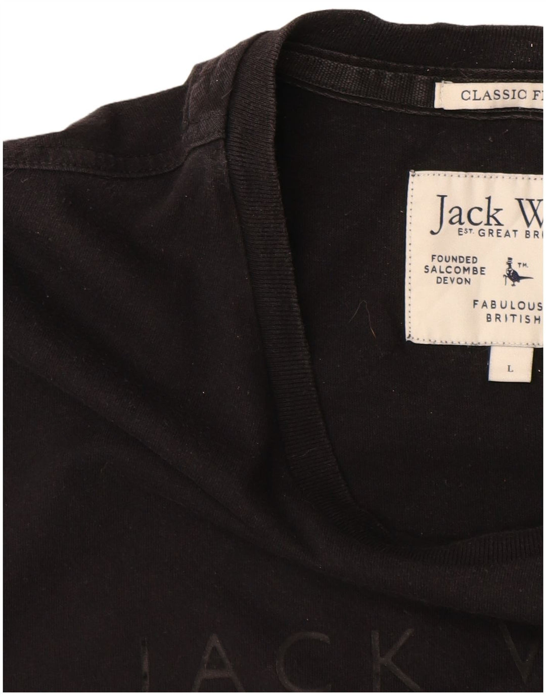 JACK WILLS Herre Classic Fit Grafisk T-Shirt Top Stor Sort Bomuld
