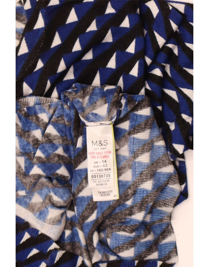 Marks & Spencer Dame Crop Cardigan Sweater UK 14 Medium Blue Geometric