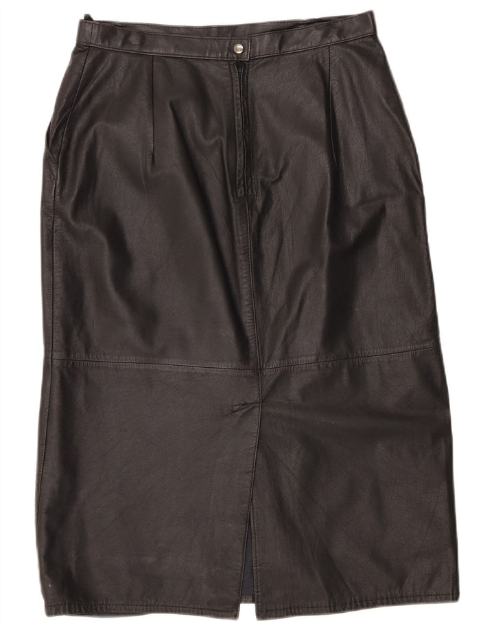 Vintage kvinders højtaljede lædernederdel UK 16 Large W30 Black