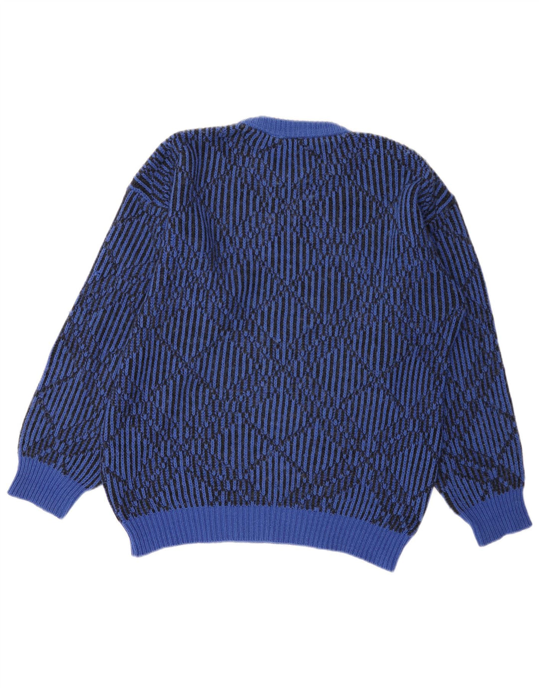Vintage herre rund hals sweater stor blå geometrisk
