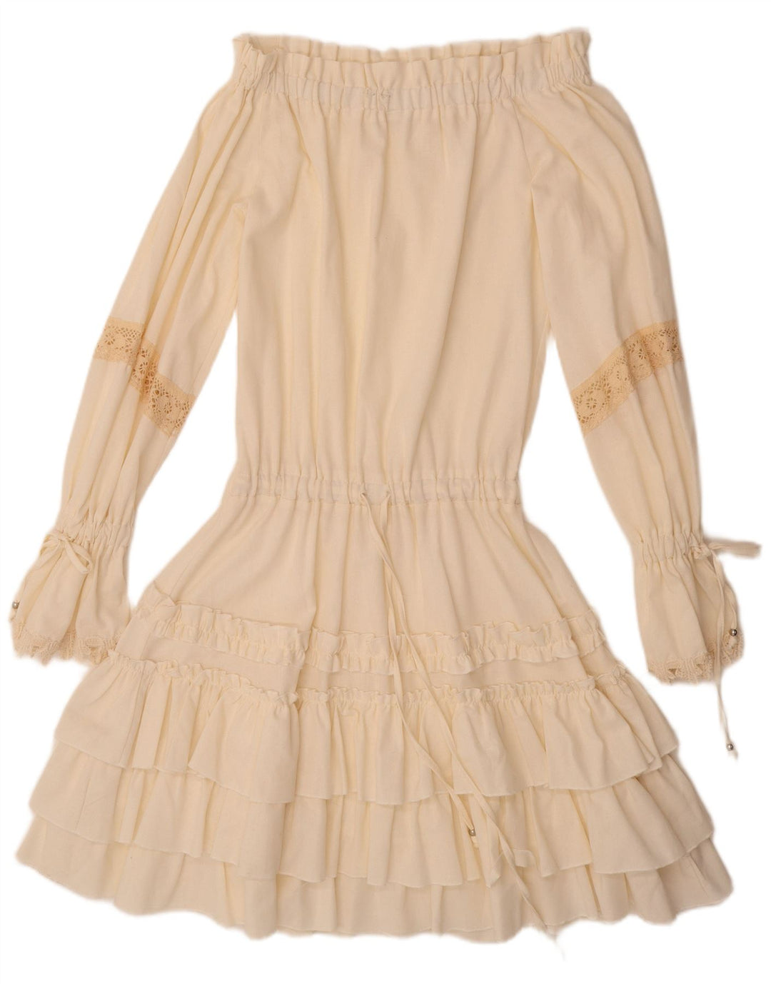 VINTAGE Dame Langærmet Off Shoulder Kjole UK 12 Medium Off White Linned