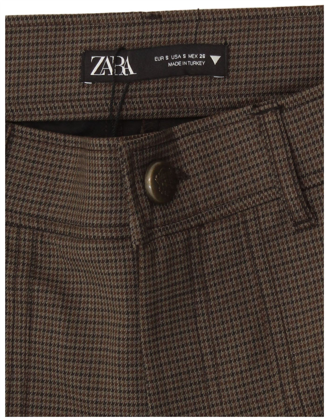 Zara Højtaljede Casual Shorts, Små W26 Brun Houndstooth Polyester, til kvinder