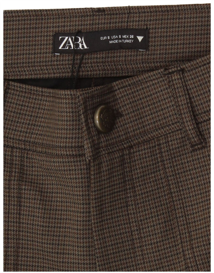 Zara Højtaljede Casual Shorts, Små W26 Brun Houndstooth Polyester, til kvinder