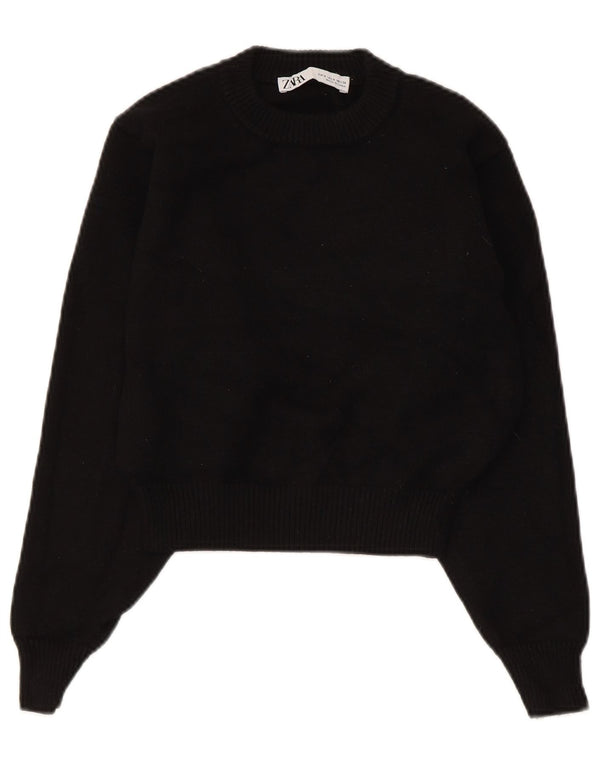 Zara Womens Crop Crew Neck Jumper Sweater UK 10 Small Black Viscose
