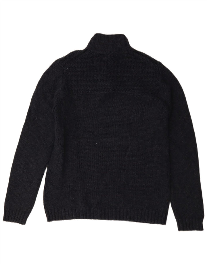 Ted Baker Herre Button Neck Jumper Sweater Størrelse 3 Medium Navy Blue Bomuld