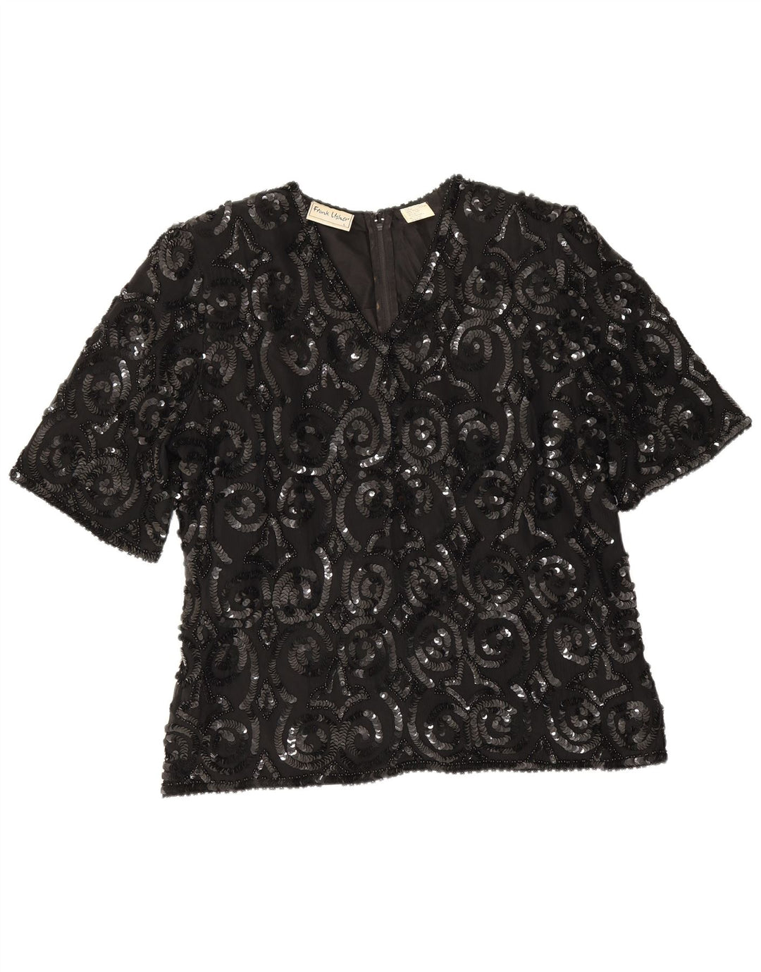 Frank Usher Damebluse Top UK 16 Large Black Silk