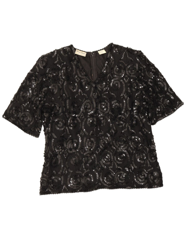 Frank Usher Damebluse Top UK 16 Large Black Silk