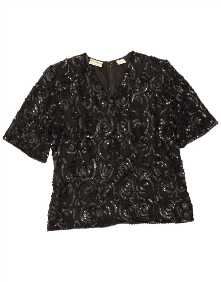 Frank Usher Damebluse Top UK 16 Large Black Silk