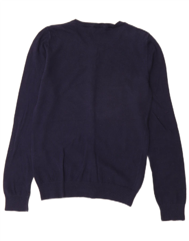 BENETTON Pige Cardigan Sweater 13-14 År 3XL Marineblå Bomuld