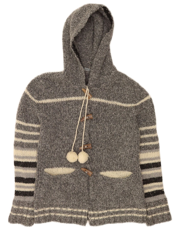 Vintage sweater med hætte til kvinder UK 8 Lille grå stribet uld