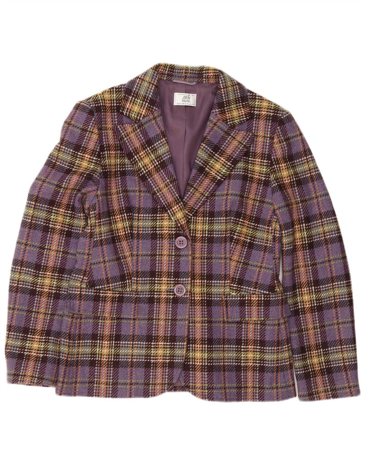 Alba Moda Dame 2-knaps blazerjakke UK 12 Medium Lilla Plaid Lammeuld