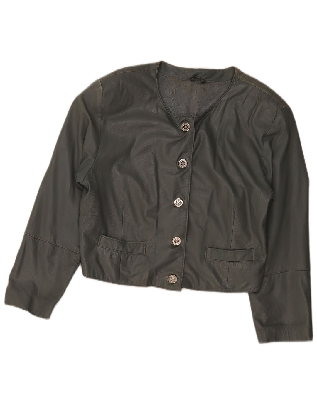 VINTAGE Læderbombejakke til kvinder UK 12 Medium Grey Læder