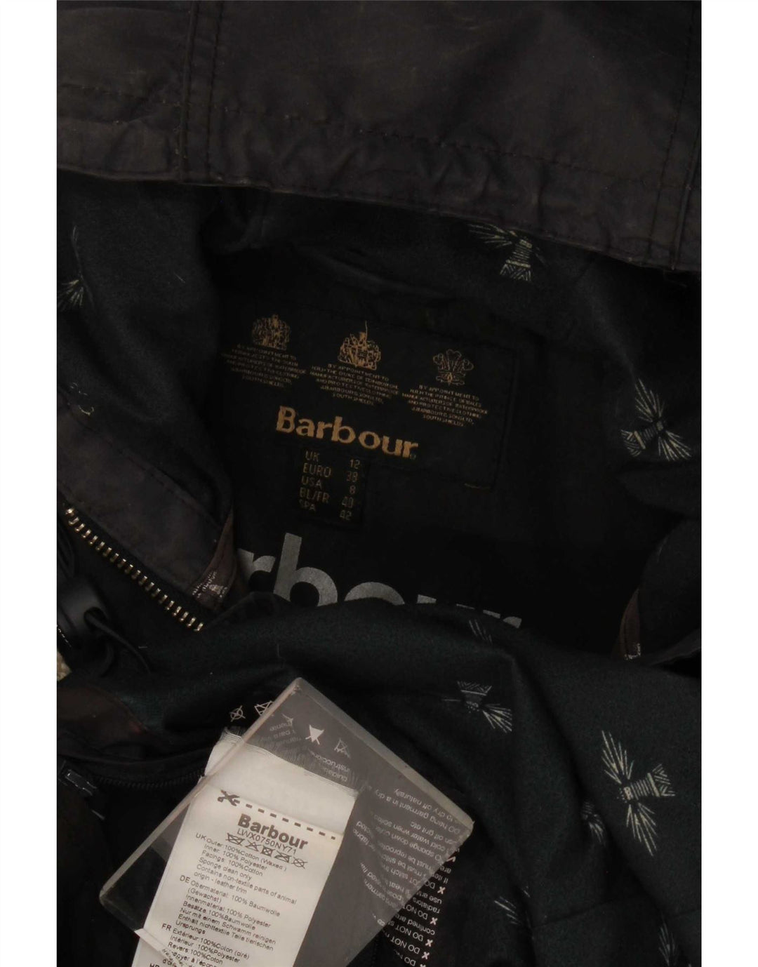 Barbour Dame Hætte Vokset Parkajakke UK 12 Medium Navy Blue