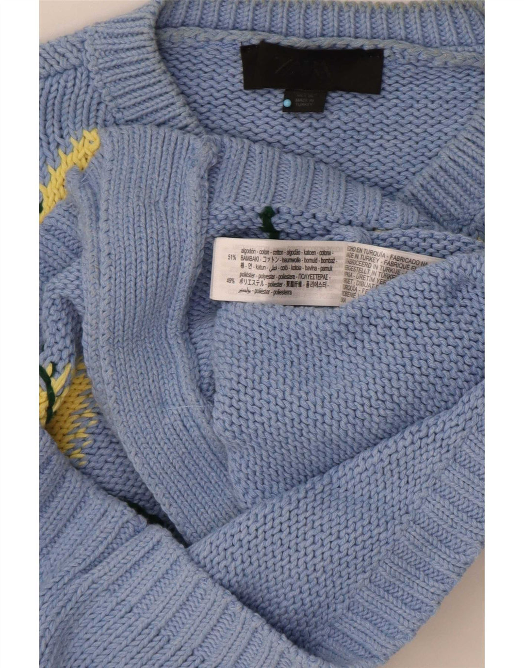 Zara Womens Crop Cardigan Sweater UK 10 Small Blue Argyle/Diamond