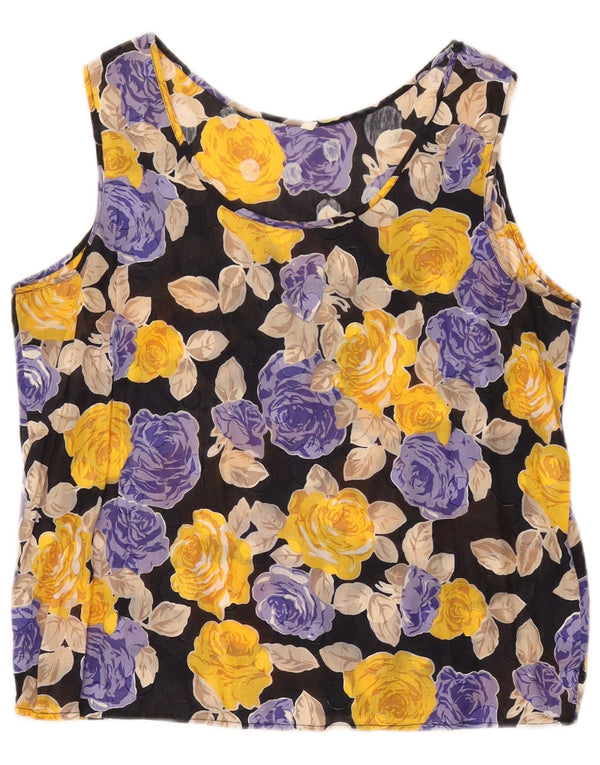 Vintage Womens Crop Ærmeløs bluse Top IT 50 XL Black Floral