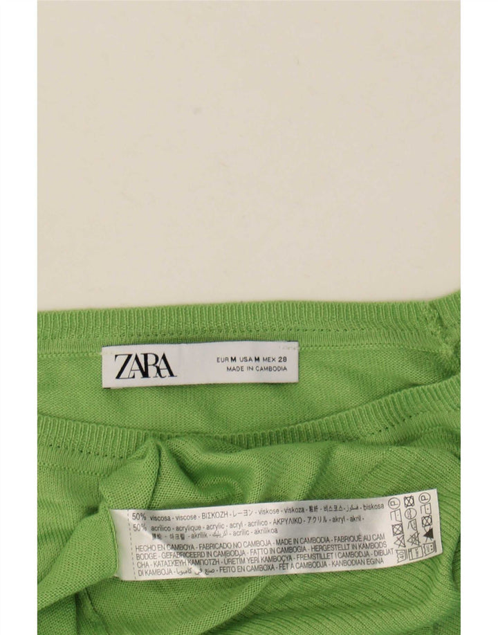 Zara Dame Oversized Boat Neck Jumper Sweater UK 14 Medium Green Viscose