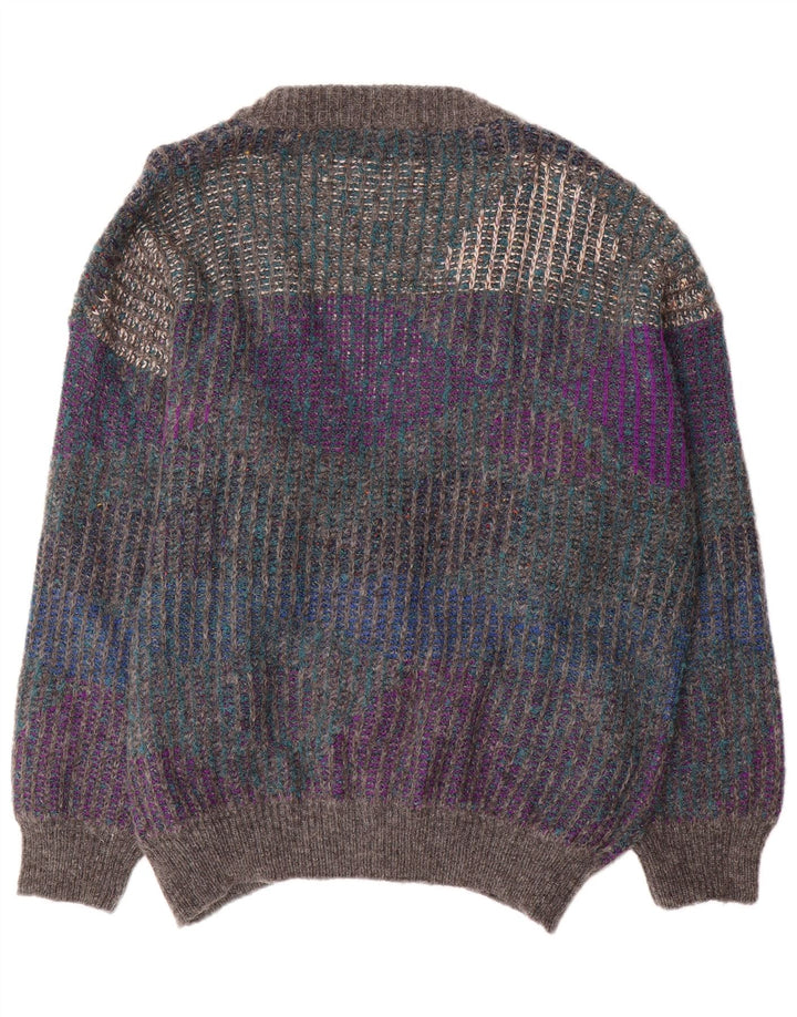 NANI BON Herre Cardigan Sweater IT 52 Stor Grå Colourblock Uld
