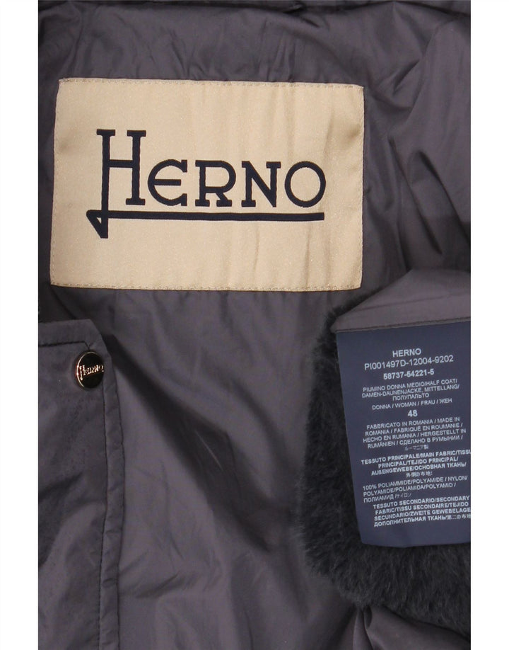 Herno Dame Oversized Hætte Polstret Frakke IT 48 XL Grå Polyamid