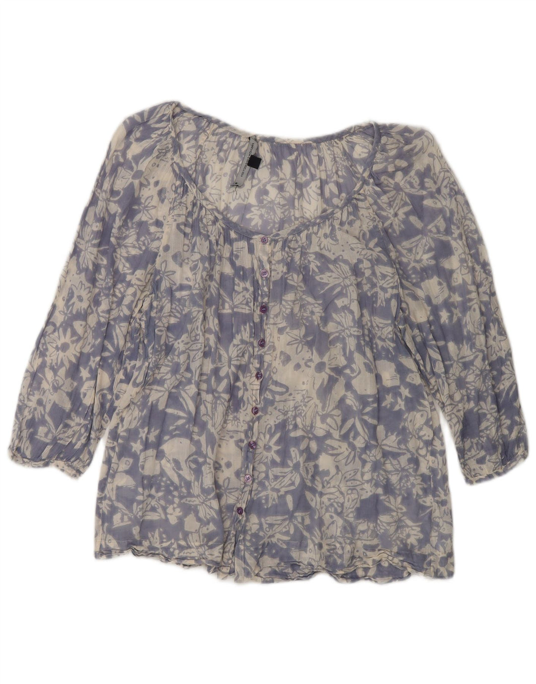 FRANSK FORBINDELSE Dame 3/4-ærmet skjortebluse UK 12 Medium Blue Floral