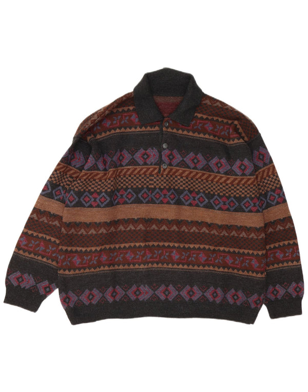 Vintage herre polo hals sweater XL flerfarvet Fair Isle