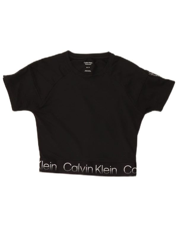 Calvin Klein Womens Performance Crop Grafisk T-Shirt Top UK 6 XS Sort