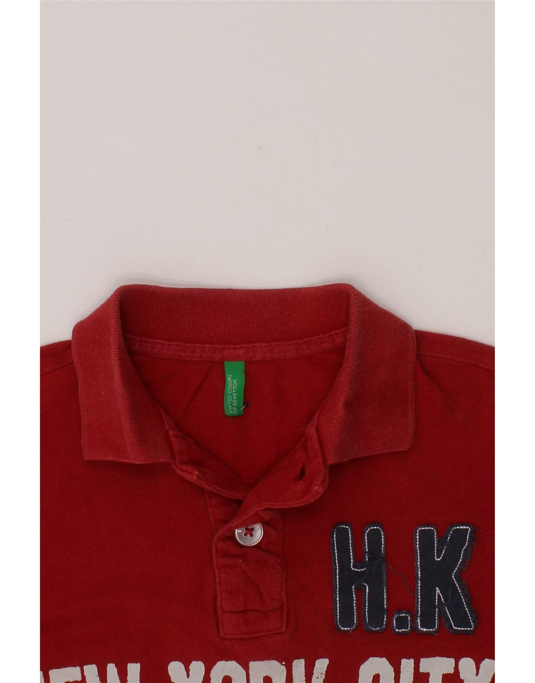 BENETTON Boys Graphic Polo Shirt 13-14 Years Red Vintage Benetton and Second-Hand Benetton from Messina Hembry 
