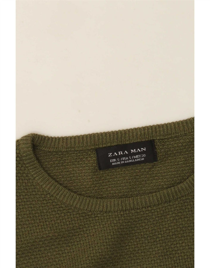 Zara Herre Crew Neck Jumper Sweater Small Khaki