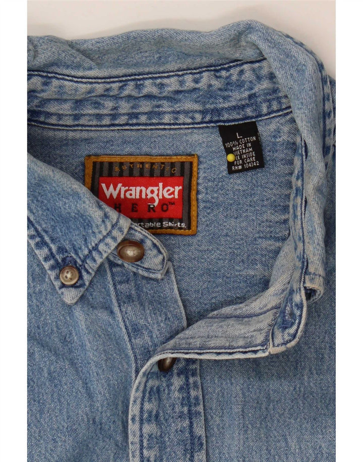 Wrangler denimskjorte til mænd, stor blå bomuld