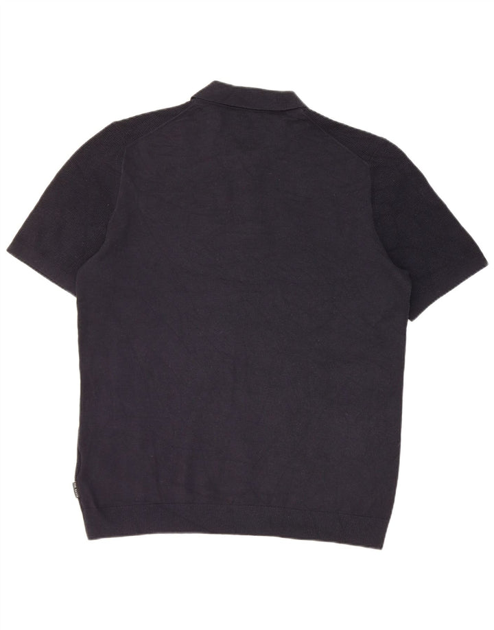 Ted Baker Herre Kortærmet Polo Neck Jumper Sweater Størrelse 4 Large Navy Blue
