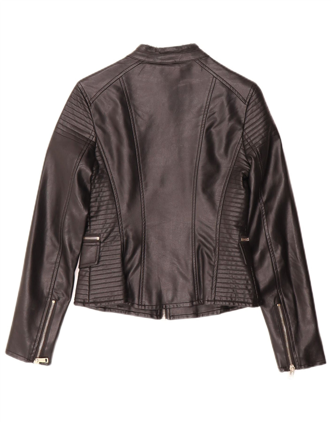 GUESS Womens Faux Leather Jacket UK 6 XS Black Polyurethane