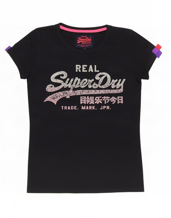 Superdry grafisk T-shirt top til kvinder UK 6 XS marineblå bomuld