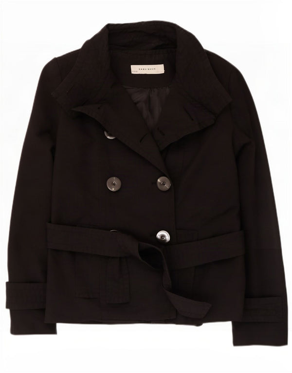 Zara Womens Pea Coat UK 12 Medium Black Bomuld