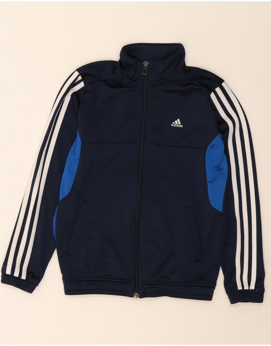 ADIDAS Boys Tracksuit Top Jacket 9-10 Years Navy Blue Colourblock