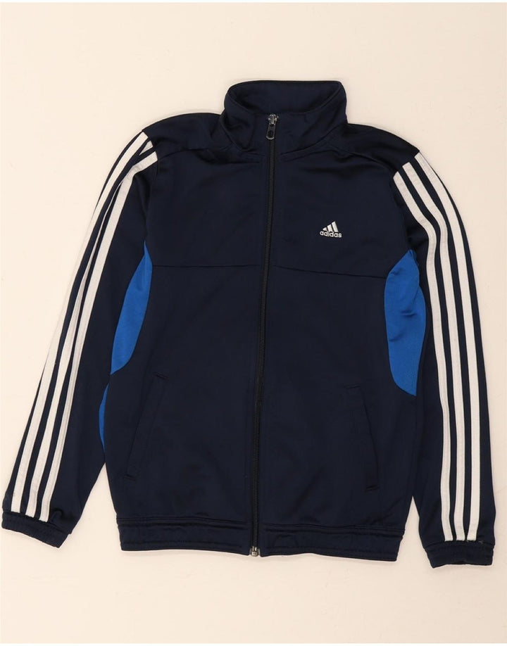 ADIDAS Boys Tracksuit Top Jacket 9-10 Years Navy Blue Colourblock