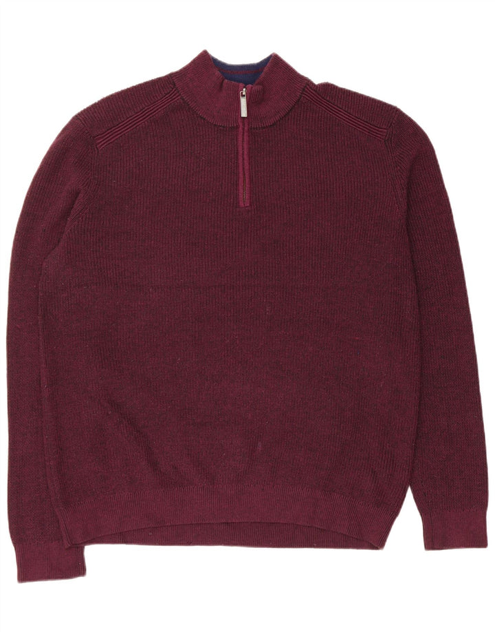 Ted Baker Herre Zip Neck Jumper Sweater Størrelse 6 2XL Burgundy Polyester