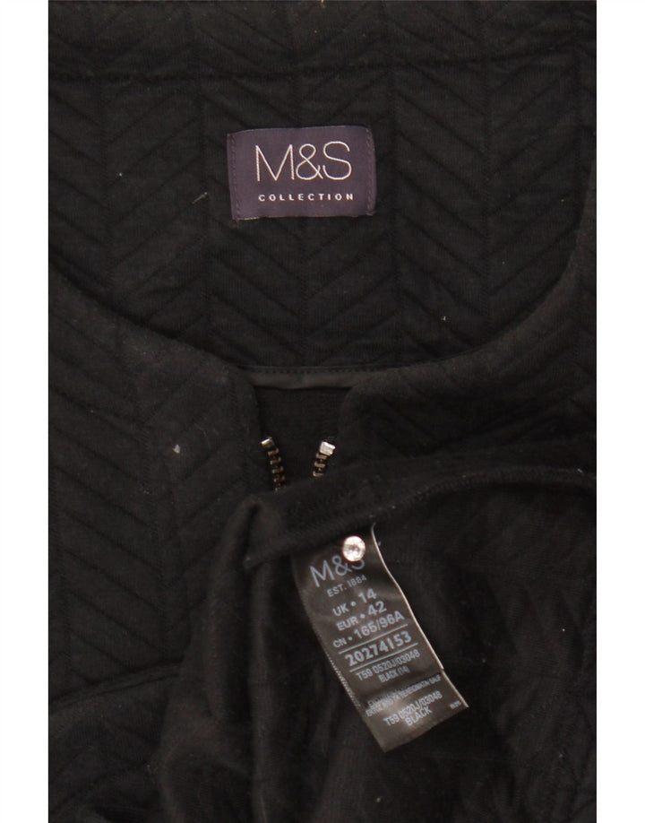 MARKS & SPENCER Womens Crop Full Zip Blazer Jacket UK 14 Medium Black Vintage Marks & Spencer and Second-Hand Marks & Spencer from Messina Hembry 