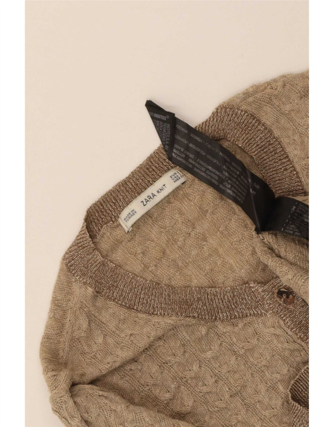 Zara Womens Crop Cardigan Sweater UK 8 Small Beige Polyester