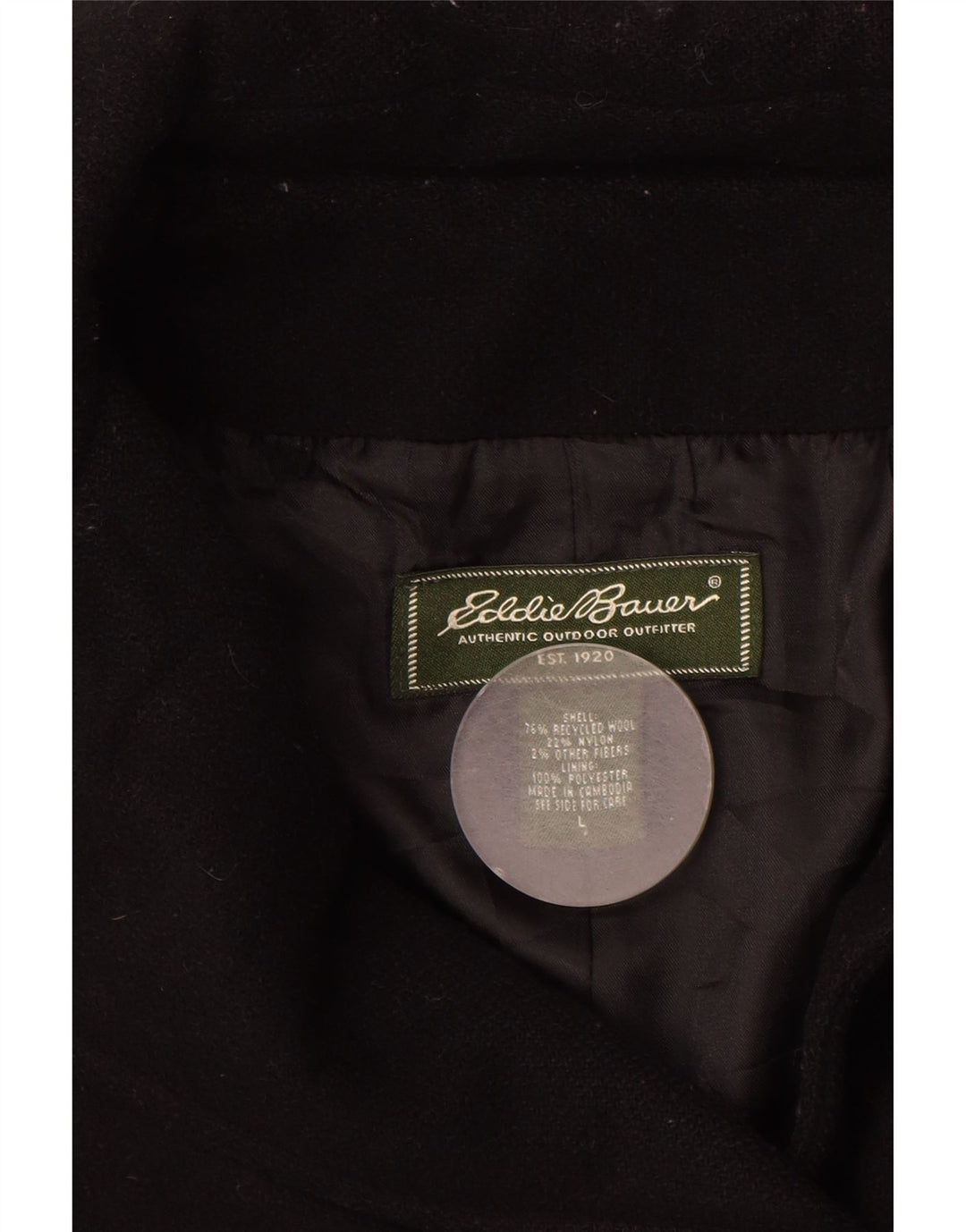 Eddie Bauer Womens Pea Coat UK 16 Large Black Wool