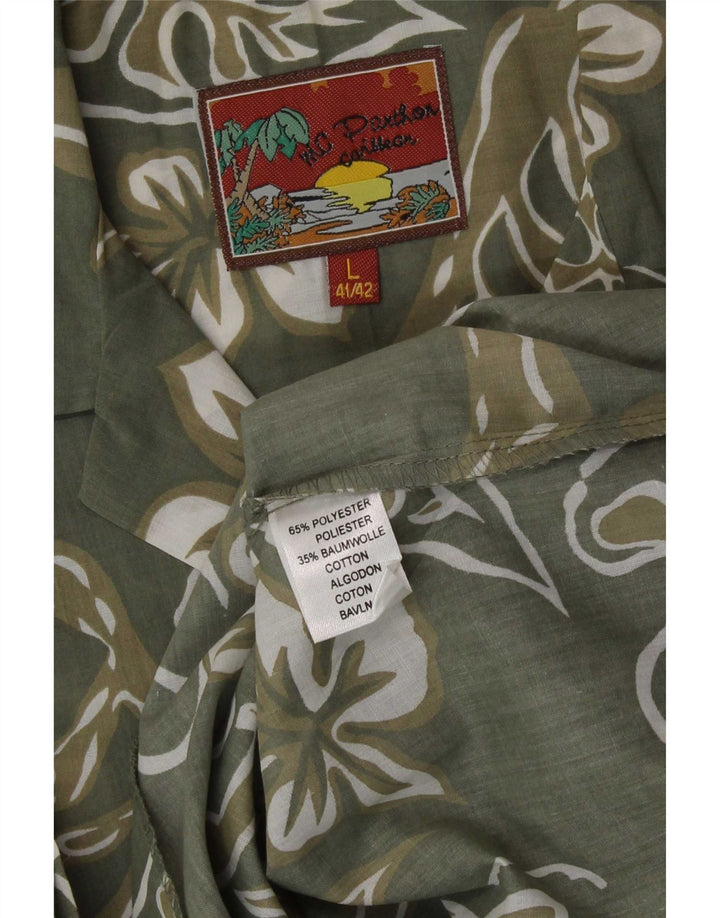 Mc Panthon Herre kortærmet skjorte str. 41/42 Large Green Floral Polyester