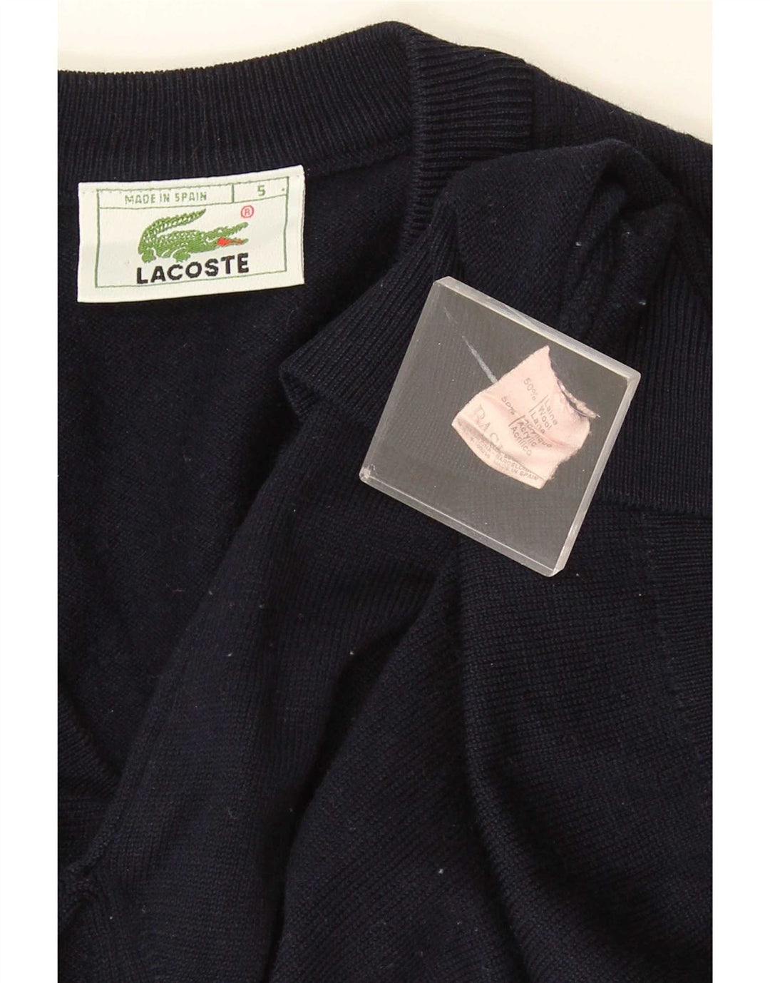 Lacoste Herre V-hals sweater str. 5 Large Marineblå Uld
