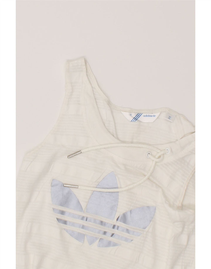 ADIDAS Womens Longline See Through Graphic Vest Top EU 38 Medium White Vintage Adidas and Second-Hand Adidas from Messina Hembry 