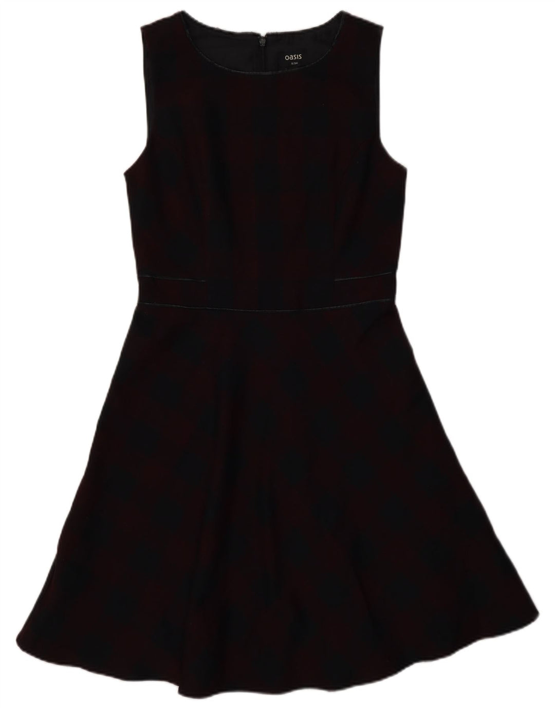 Oasis Dame Ærmeløs A-Line Kjole UK 8 Small Burgundy Gingham Polyester