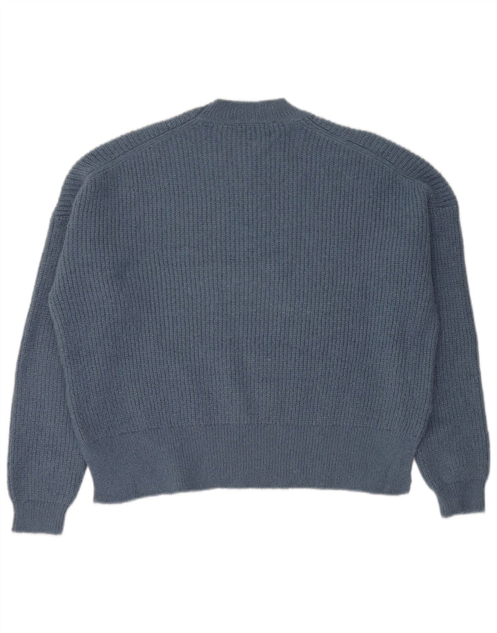 Zara Dame Oversized Crew Neck Jumper Sweater UK 10 Small Blue Acryl