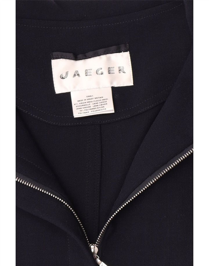Jaeger Dame Hætte Oversized Overfrakke UK 10 Small Navy Blue Virgin Wool