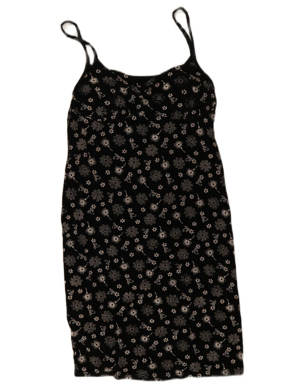 Vintage Womens Slip Dress UK 2 2XS Black Floral