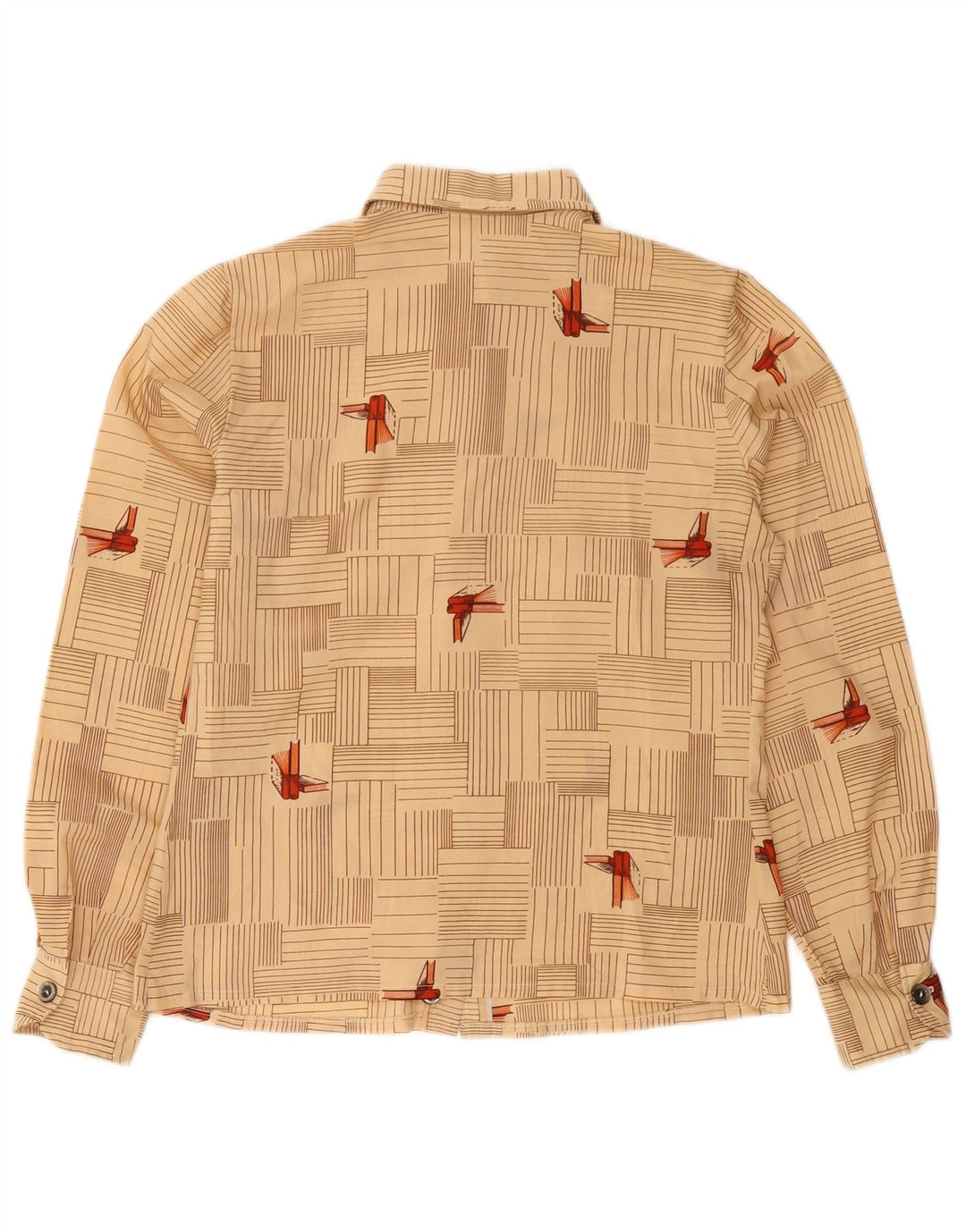 Vintage dameskjorte UK 12 Medium Beige Geometrisk
