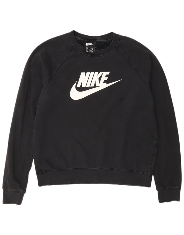 Nike Dame Grafisk Sweatshirt Jumper UK 14 Medium Sort Bomuld